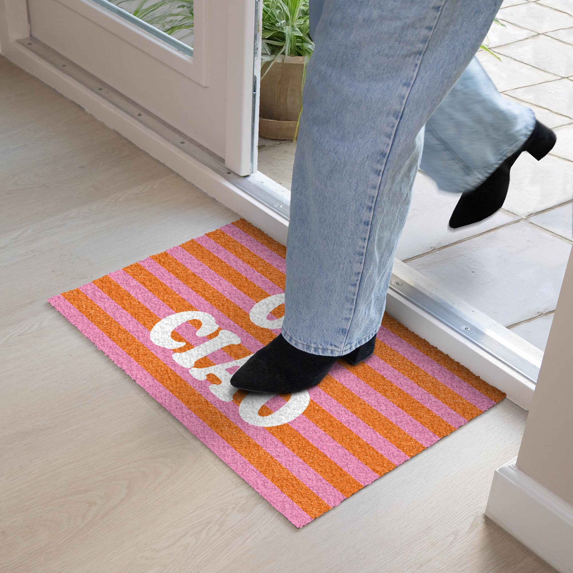 MuchoWow© Fussmatte innen Schmutzfangteppich türmatten Eingang Abtreter Tür | 40x60 cm - Matte für Schuhe Balkon Haustür dünne Schmutzläufer Ciao - Zitat - Streifen