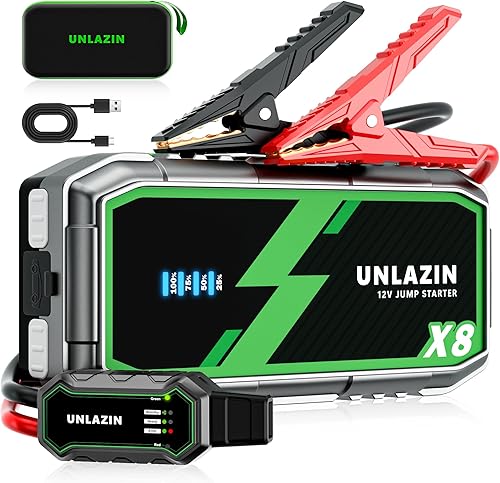 X8 Arrancador de batería 8000A portátil con arranque de fuerza, caja de arranque de coche de 12 V y amplificador de batería para todos los motores