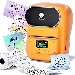 Máquina de etiquetar Phomemo M110 - impressora de etiquetas térmica portátil com Bluetooth, código de barras, endereço, preço e logotipo, laranja