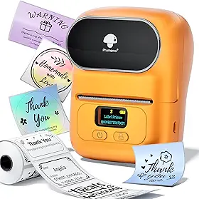 Máquina de etiquetar Phomemo M110 - impressora de etiquetas térmica portátil com Bluetooth, código de barras, endereço, preço e logotipo, laranja