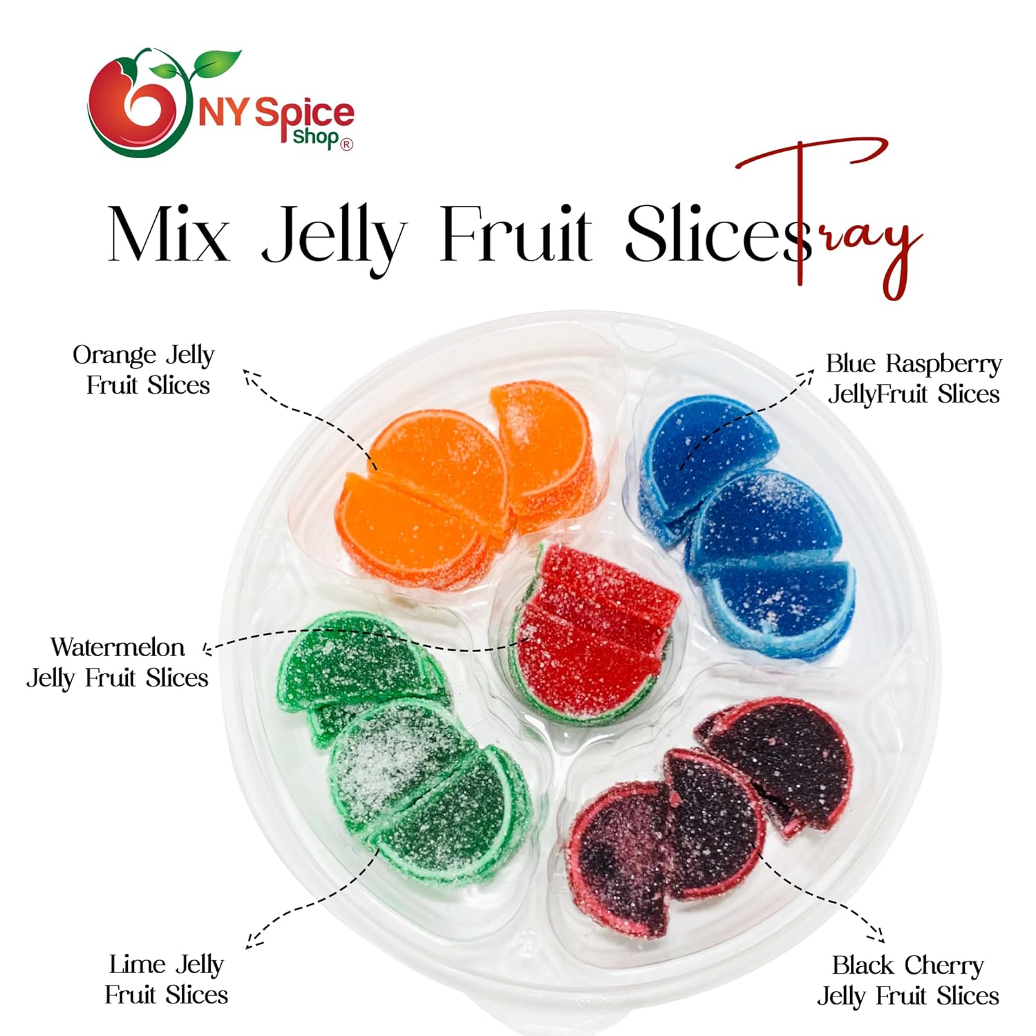 NY Spice Shop Assorted Mix Jelly Fruit Slices Tray - Delicious Gummy Candy Bulk Snacks For Jellys Lover (2 Pound)