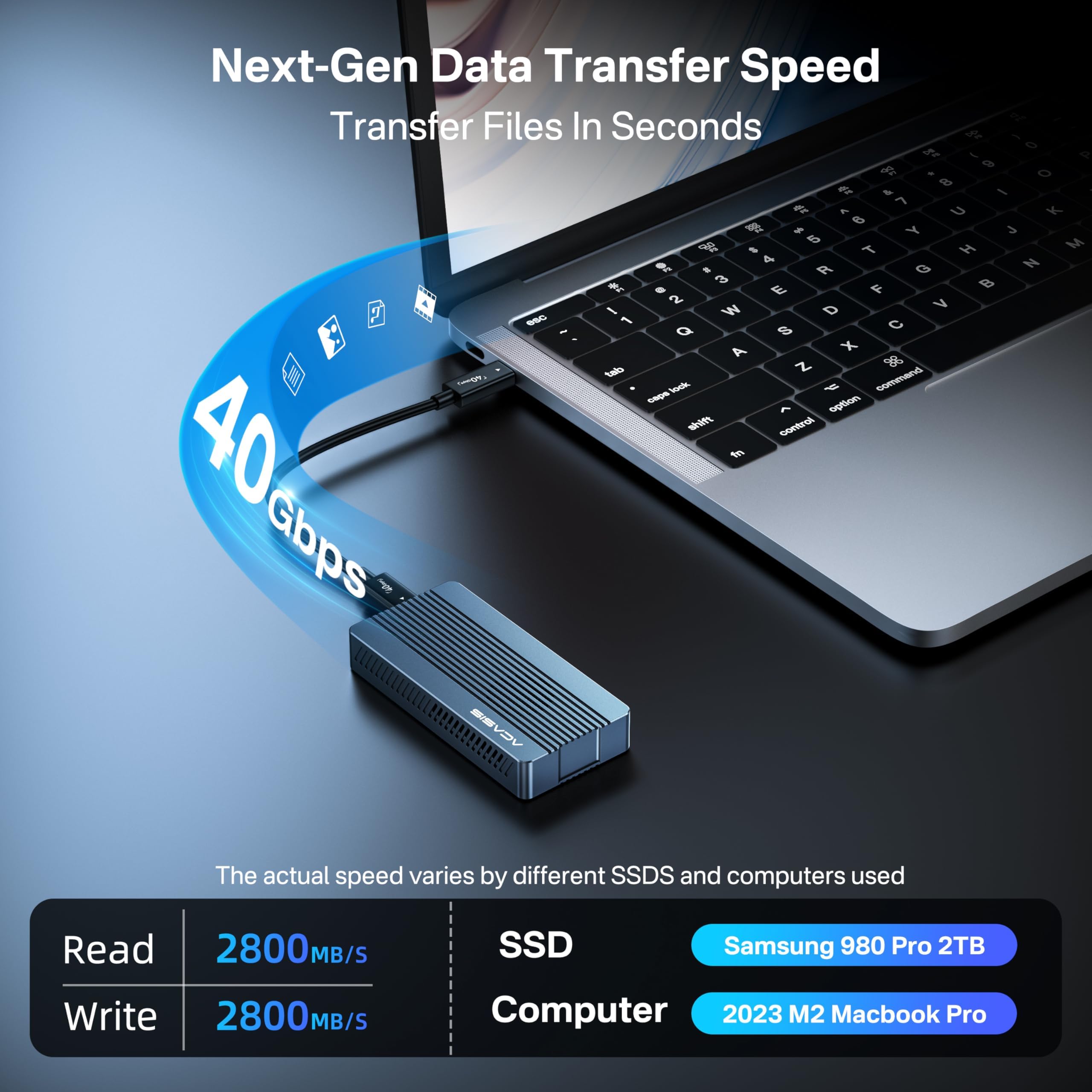 ACASIS Case SSD M2 NVMe 40Gbps, Compatibilità con Thunderbolt 4/3/ usb3,2/3,1/3,0/2,0, SSD NVMe Case enclosure Support SSD 2280/2260/2242/2230 B+M M-Key, per M1 M2 Pro/Max, Ventilador incorporado