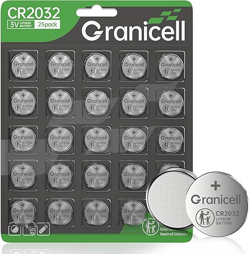 Granicell CR2032 Batería Compatible con AirTag 25 Unidades Pila de botón de litio 2032 3V para seguridad infantil, adecuada para llaveros, sensores