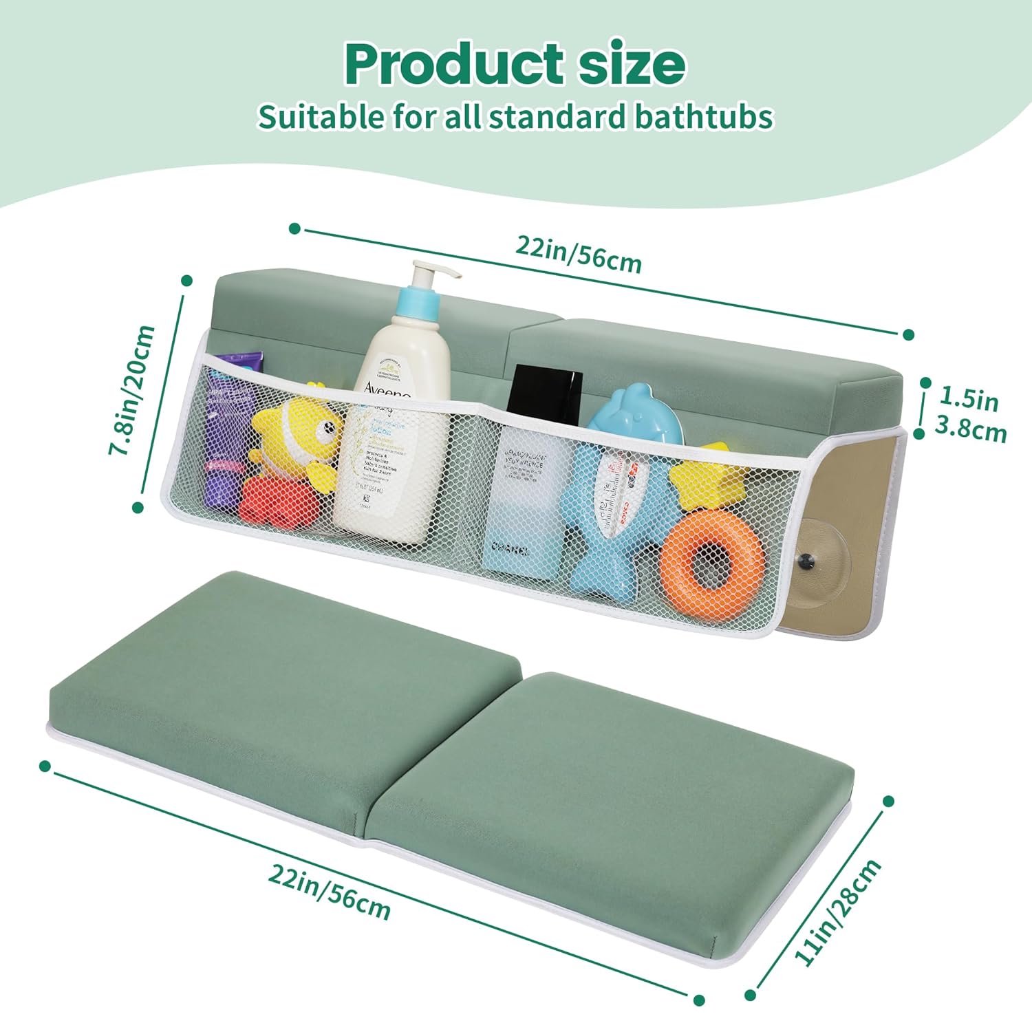 Comfortable Baby Bath Kneeler and Elbow Rest Pad Set, Thick Memory Foam Bath Kneeling Pad with Elbow Support, Baby Bathtub Cushion with Toy Organizer, Non-Slip for Infant or Toddler Bathing