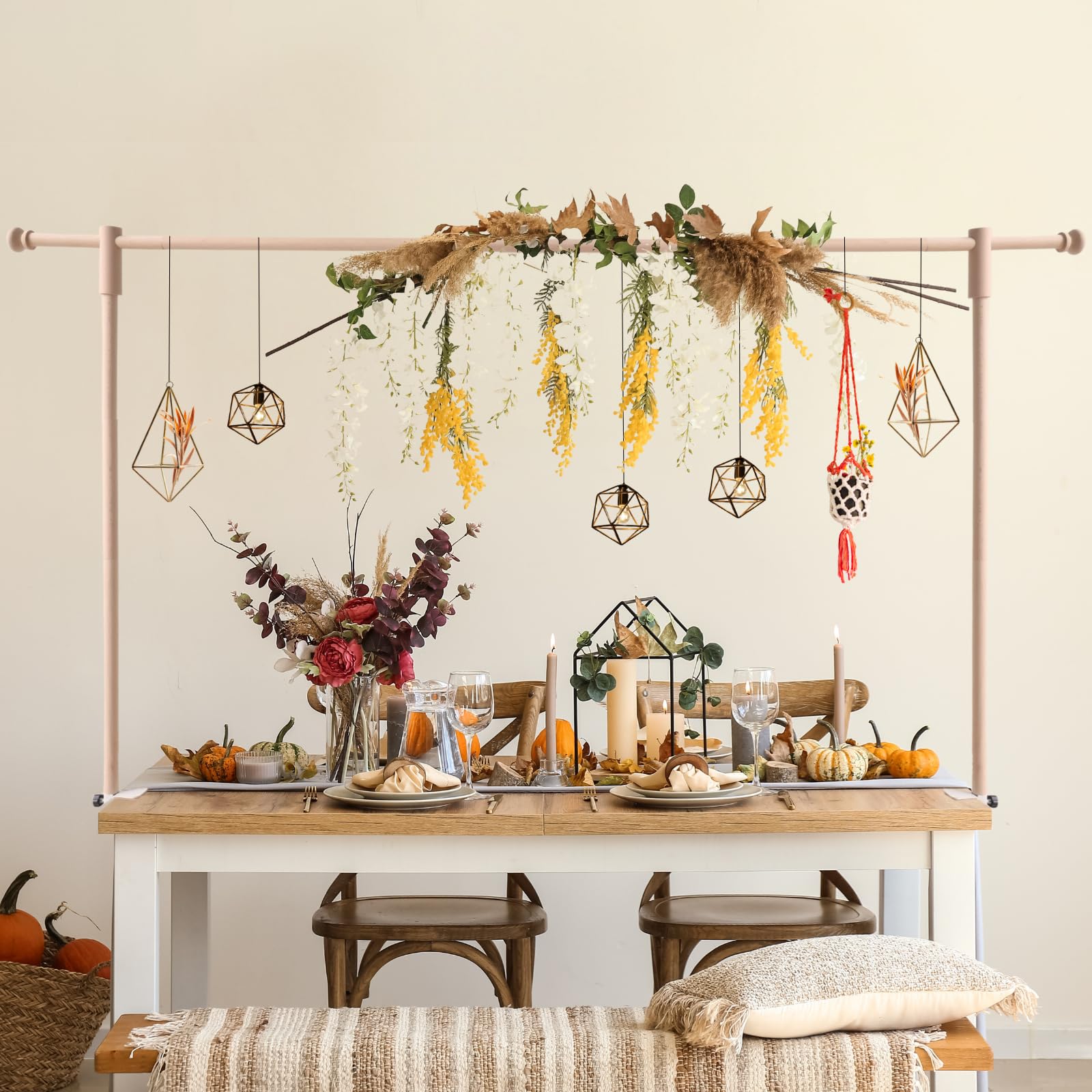 Beyeutao Soporte de madera para barra de mesa ajustable, con abrazaderas, barra de exhibición de madera, barra de mesa de madera de 50-120 cm de alto, 40-270 cm de longitud, decoraciones para fiestas