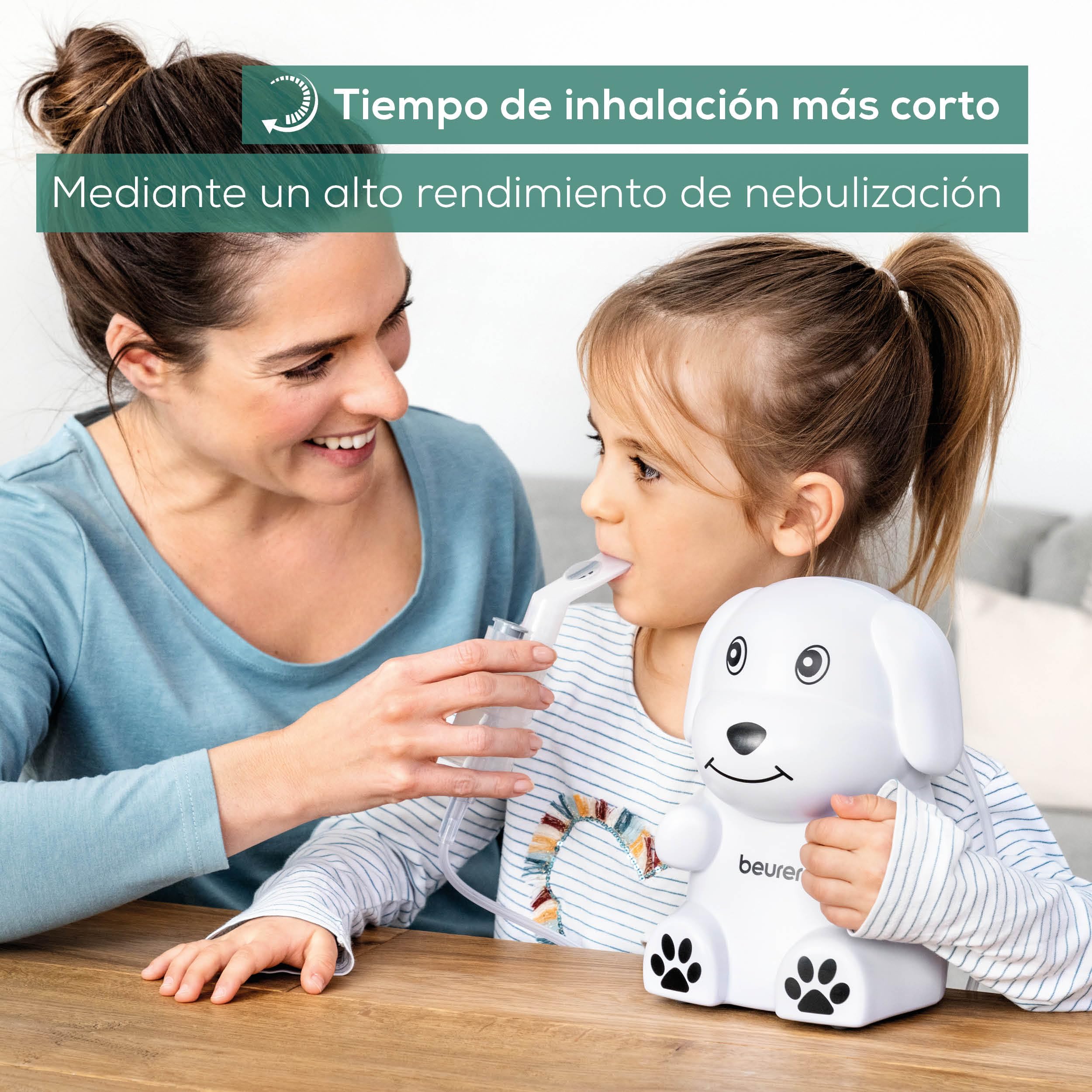Beurer IH 24 Nebulizador Kids con diseño adaptado a los niños para nebulizar medicación líquida, a partir de 6 meses, alto rendimiento de nebulización y corto tiempo de inhalación, máscara de silicona