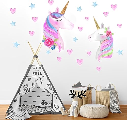 Miniatura 8 de Calcomanías de pared de unicornio, lindo fondo, pared para habitación de niños, niñas, princesa, decoración de dormitorio, calcomanías de pared para