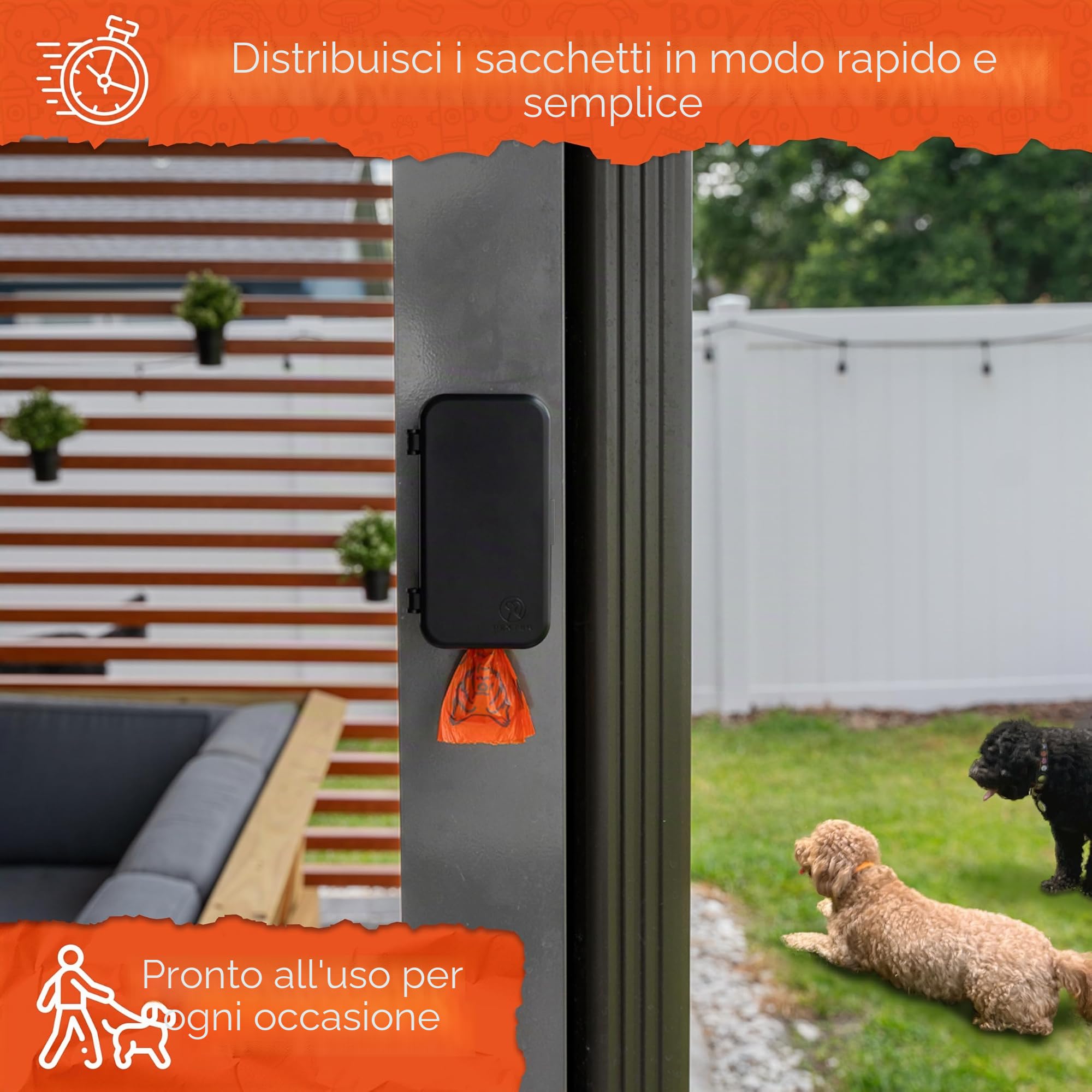 Pexter Dispenser per sacchetti per escrementi di cani, per esterni o interni, supporto a parete da attaccare o avvitare, contenitore per sacchetti per escrementi da esterno, include 4 rotoli per