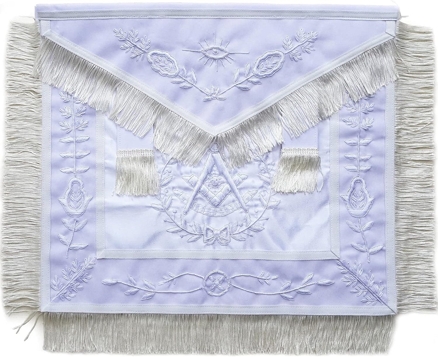Bricks Masons Past Master Blue Lodge Apron - All White with Fringe Tassels