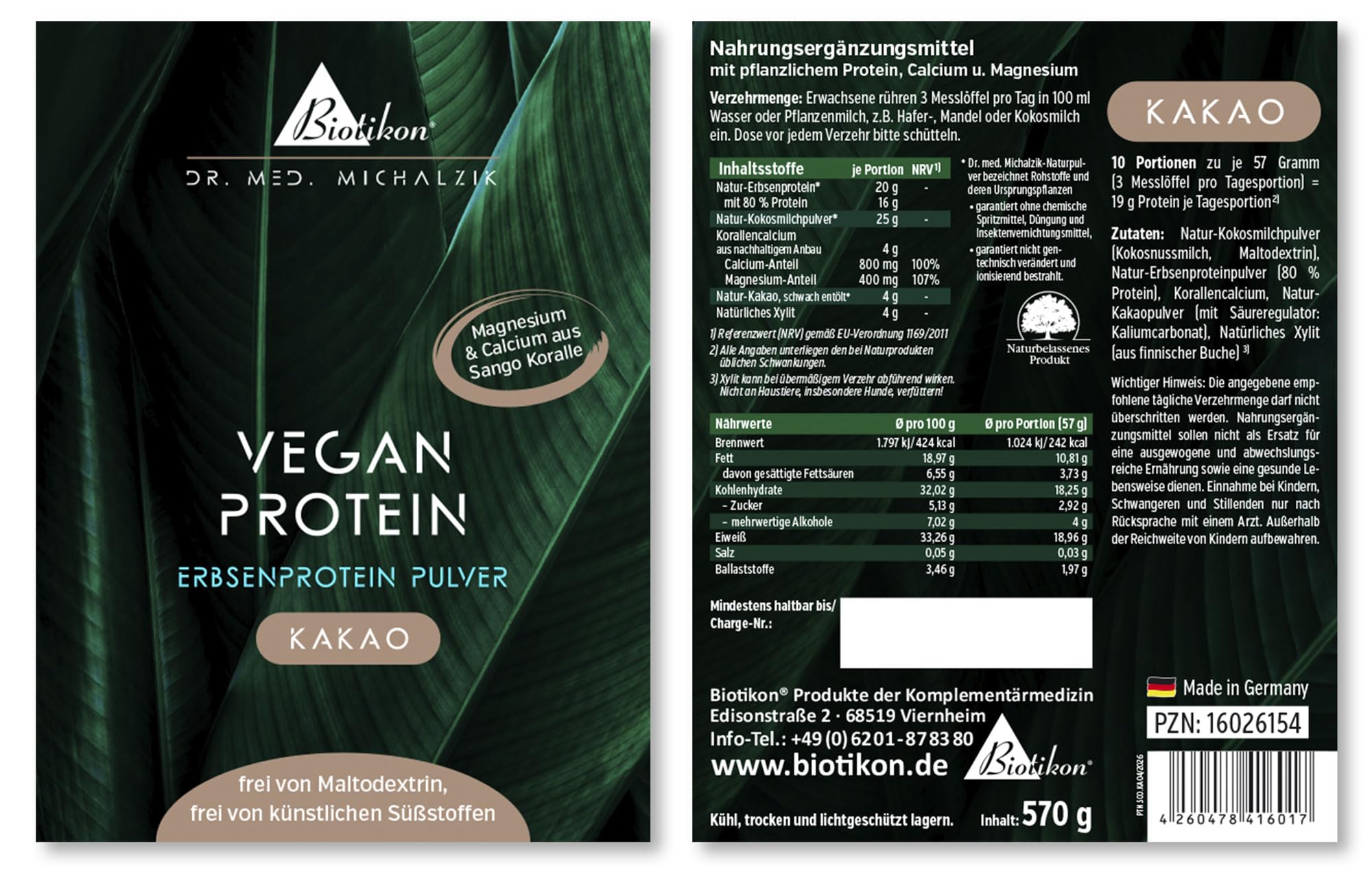 Proteine 3er-Pack Aronia Kakao Kokos, 20 g Erbsenprotein, 1600 g Pulver | Mit Erbsenprotein, Kokosmilchpulver, Calcium und Magnesium • eigene deutsche Produktion • ohne Zusätze
