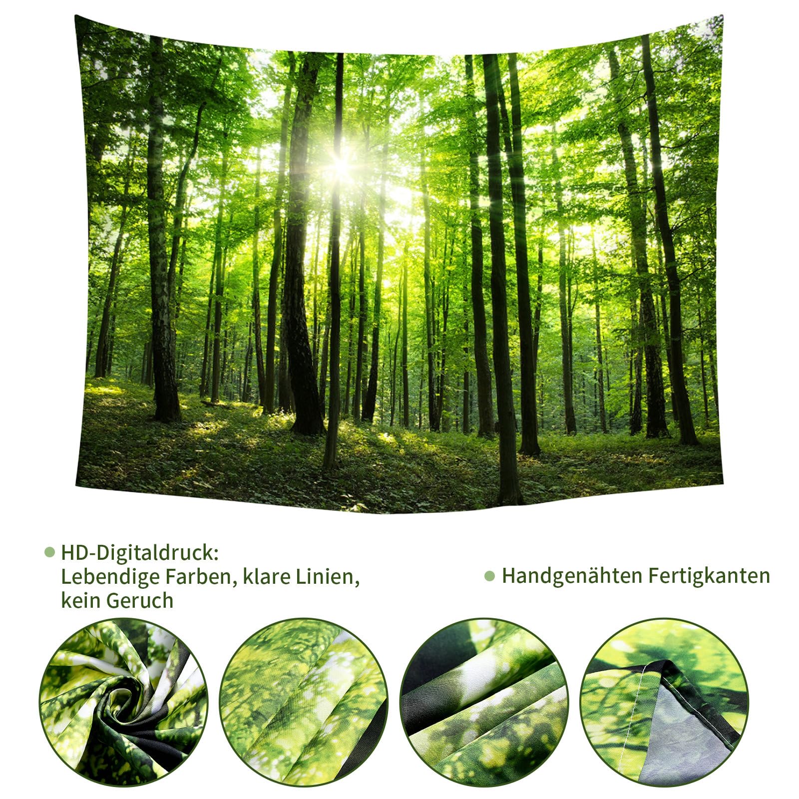 Beydodo Wandteppich Groß 300x256CM, Wandbehang Wald Grün Wandvorhang Motiv Natur Wandteppich Aesthetic Wall Tapestry Wanddeko für Schlafzimmer Wohnzimmer Wohnheim