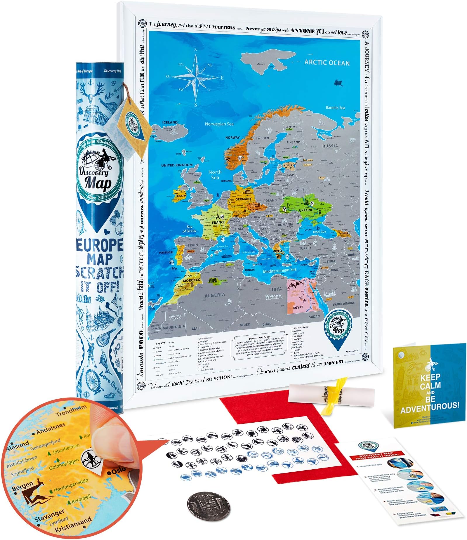 Scratch Off Europe Map Poster - Large Detailed Europe Wall Map Scratch Off 19x27 - Premium Silver Foil Europe Travel Map Scratch Off - Discovery Map