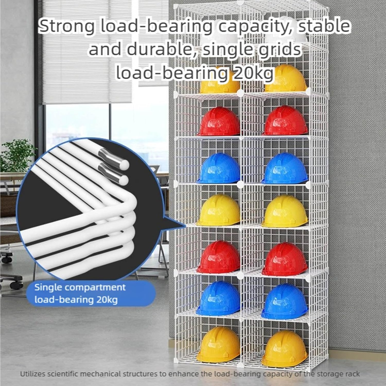 Stackable Safety Helmet Storage Boxes, Large Adjustable Hard Hat Placement Organizer Rack with Wheels for Construction Site/Garage/Workshop/Factory Helmet Display Shelf (2 * 8)