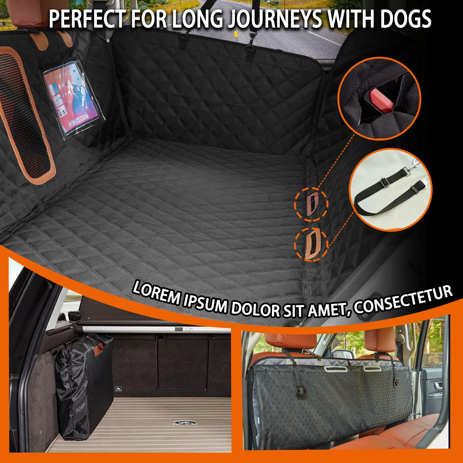 Funda De Asiento Coche Para Perro Trasero, Extensor Trasero Impermeable Perros Con Parte Inferior Dura, Tela Oxford 1680D Mejorada, Soporta 600 Libras