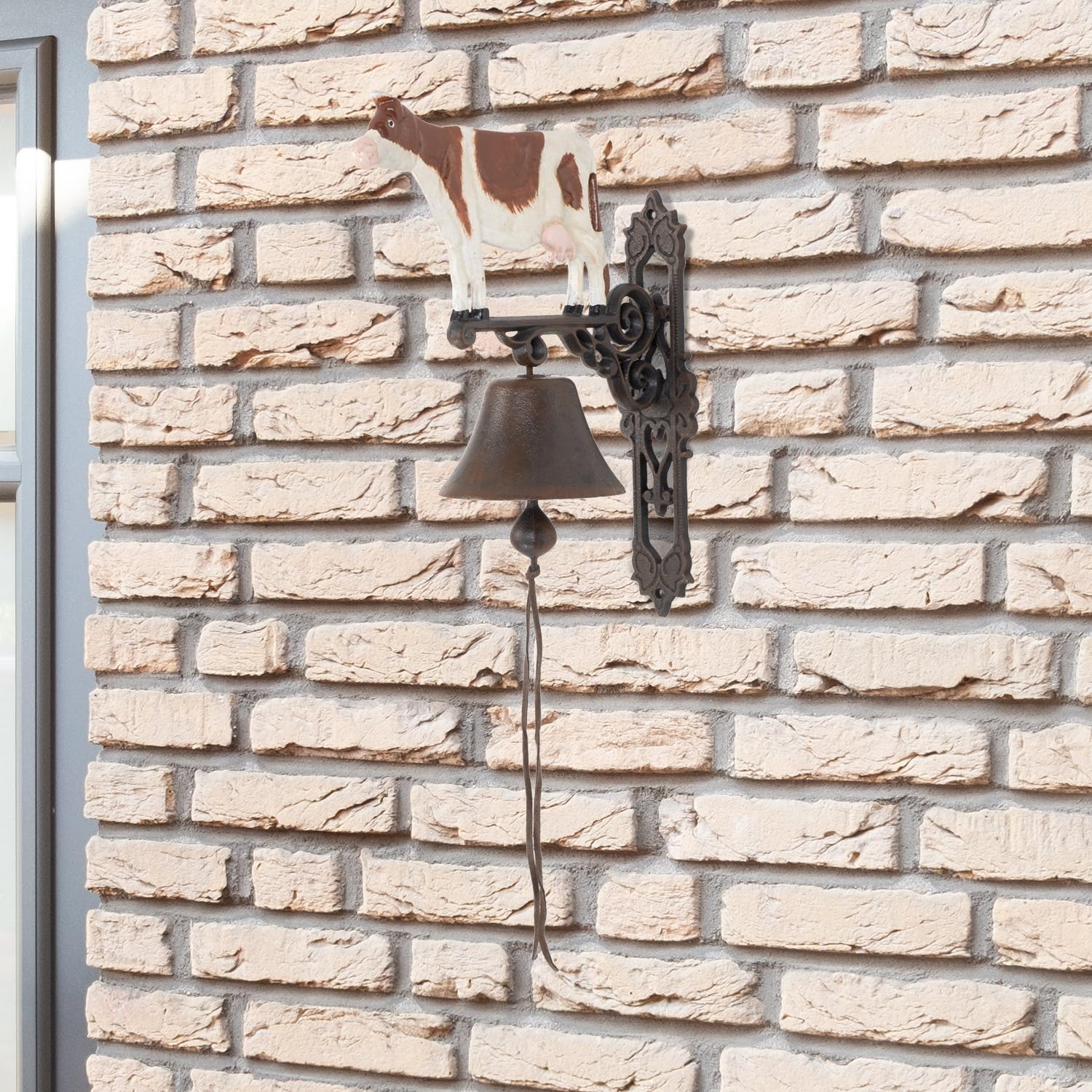 Moritz - Campana de Pared de Hierro Fundido, diseño de Vaca, Color marrón y Blanco