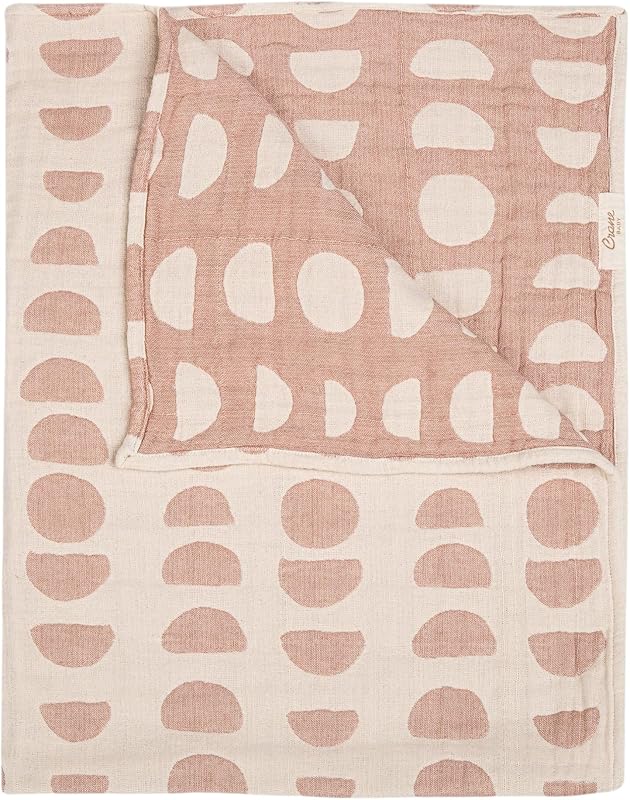 Crane Baby Blanket, Soft Cotton Jacquard Nursery and Stroller Blanket for Boys and Girls, Copper Moon Phase, 30” x 40”