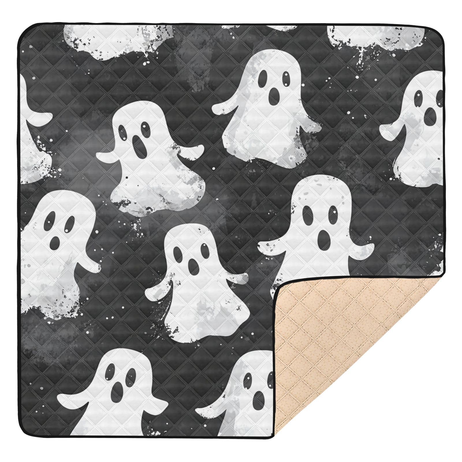 BOESI Watercolor Ghost Baby Play Mat, 50“ X 50” Washable Folding Crawling Mat, Baby Floor Mat, Soft, Non-Slip