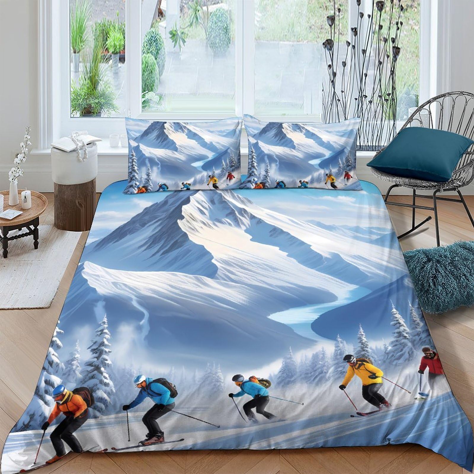 Ctjqhvkz Style-8 3D Printed Mountain Landscape Fitted Sheet Microfiber Anti-Slip Ski Adventure Bed Cover For Bedroom Guest Room Decor Single（135X200cm）