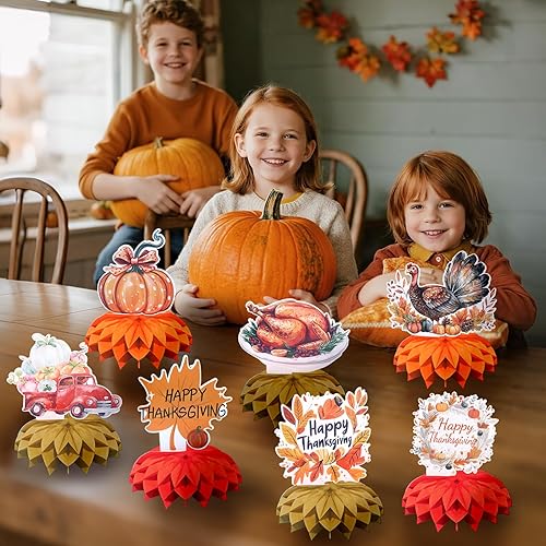 Miniatura 7 de Juego de 9 decoraciones para fiesta de Acción de Gracias, suministros de mesa de panal de otoño, accesorios para festival de cosecha de otoño