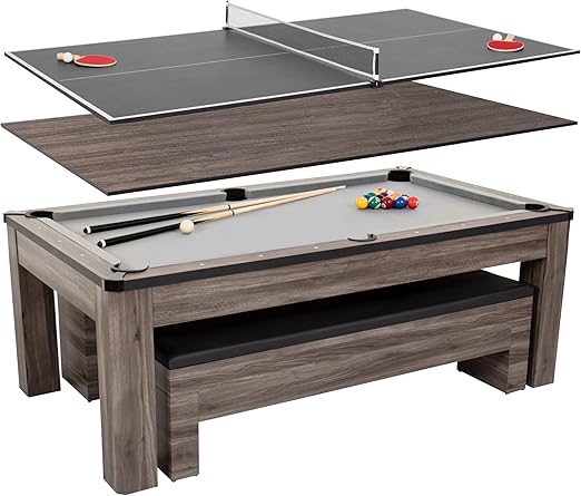 Atomic Hampton 3-in-1 Combo Game Table - Billiards, Ping Pong, and Dining Table All-in-One - Instant Transformation - Premium Black Felt - XL Bench Storage for All Accessories - Modern Design