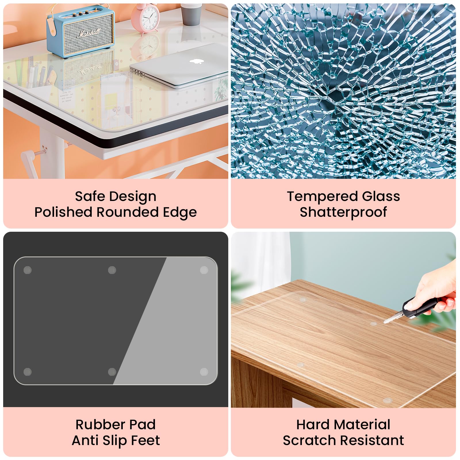 JAMBALAY Schreibtischunterlage aus gehärtetem Glas zum Schutz des Schreibtischs, 81,3 x 50,8 cm, Büro-Schreibtischunterlage für Tastatur und Computer-Monitor, transparente Schreibtischunterlage für