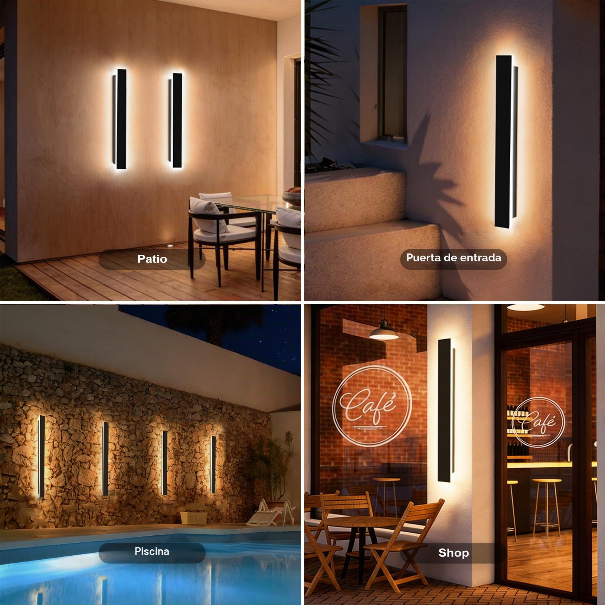 auralab Aplique Pared Exterior Largo 100cm, IP65 Impermeable Acrílico Apliques pared Largos, 3000K Lampara de Pared Larga LED Moderna Decorativa para Piscina, Salón y Porche, Negro