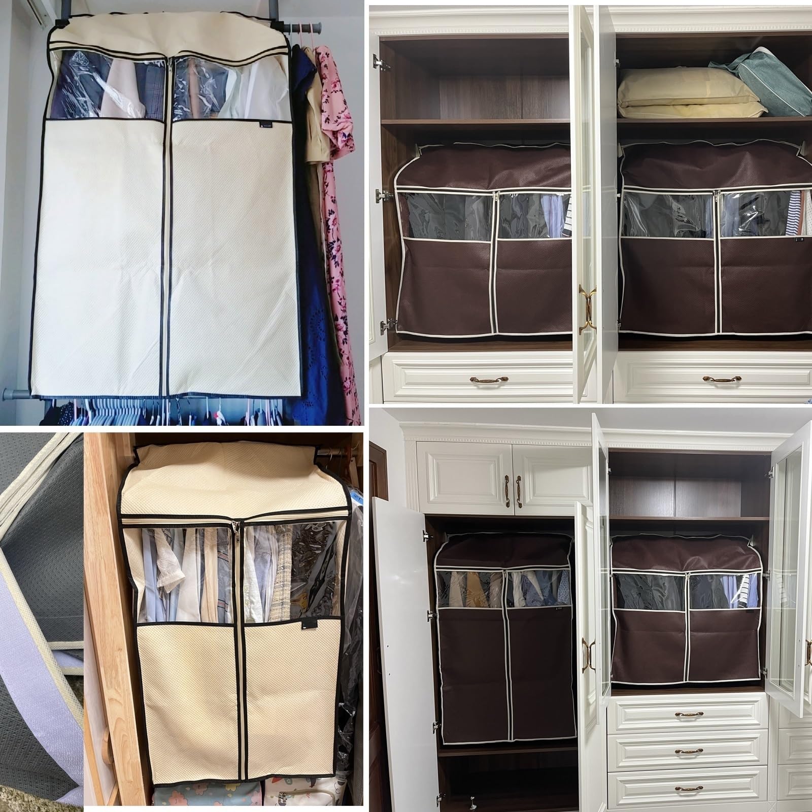 Custodie Abiti Armadio In Tessuto con Cerniera con Finestra Trasparente Visiva Copriabiti A Prova di Umidità e Polvere per Cappotti, Vestiti, Tute, Giacche e Piumini ( Color : Coffee , Size : 78*85*52