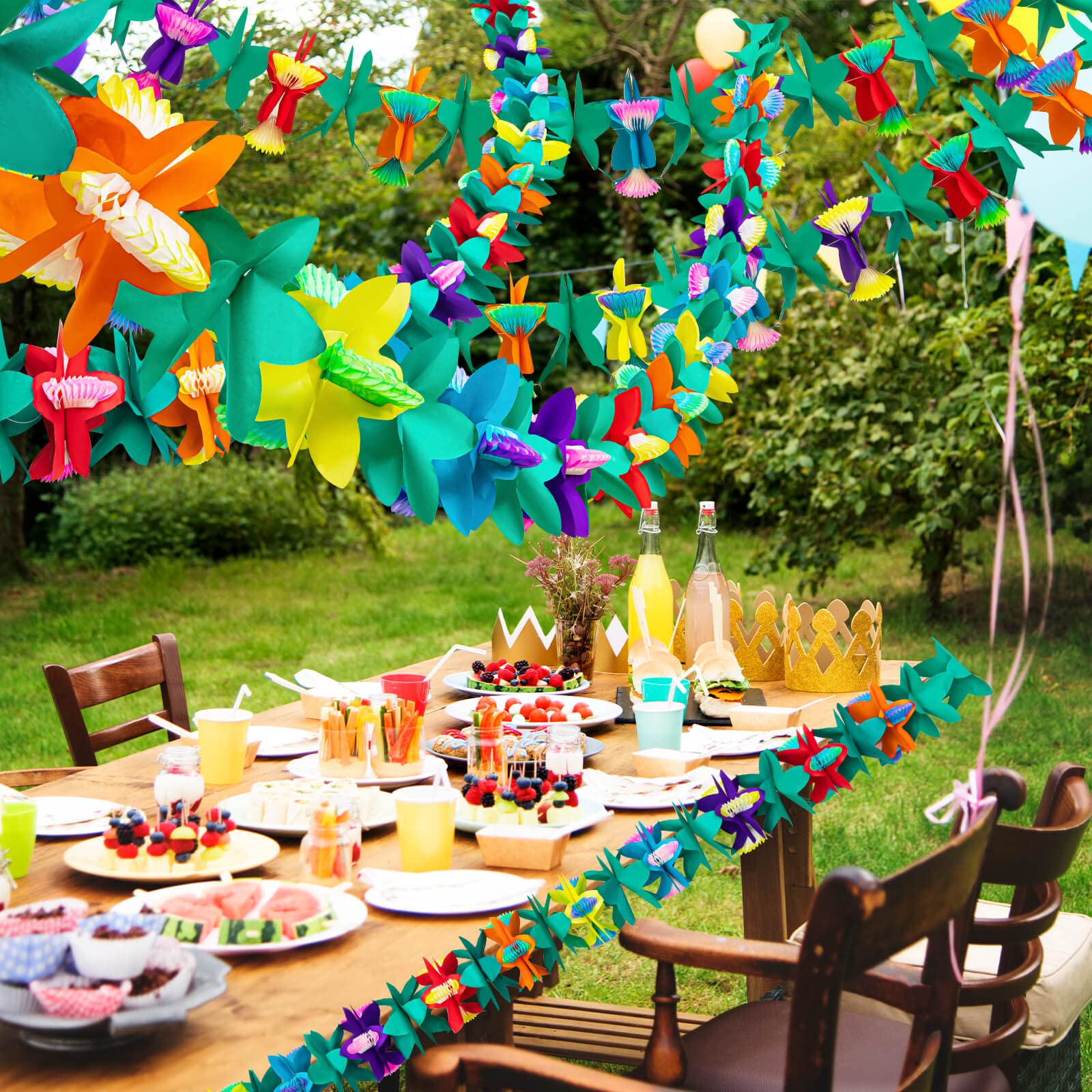6 x tropische Blumengirlanden, buntes Luau, 15 m lang | Papierblumen Girlande Dekorationen Hawaii Strand Party Geburtstag Baby Party Hochzeit