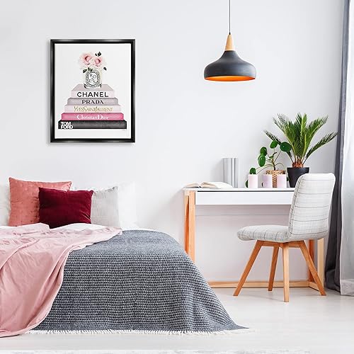 Miniatura 3 de Stupell Industries Book Stack Fashion Candle Pink Rose, diseño de Amanda Greenwood, flotante negro enmarcado, 24 x 30 pulgadas