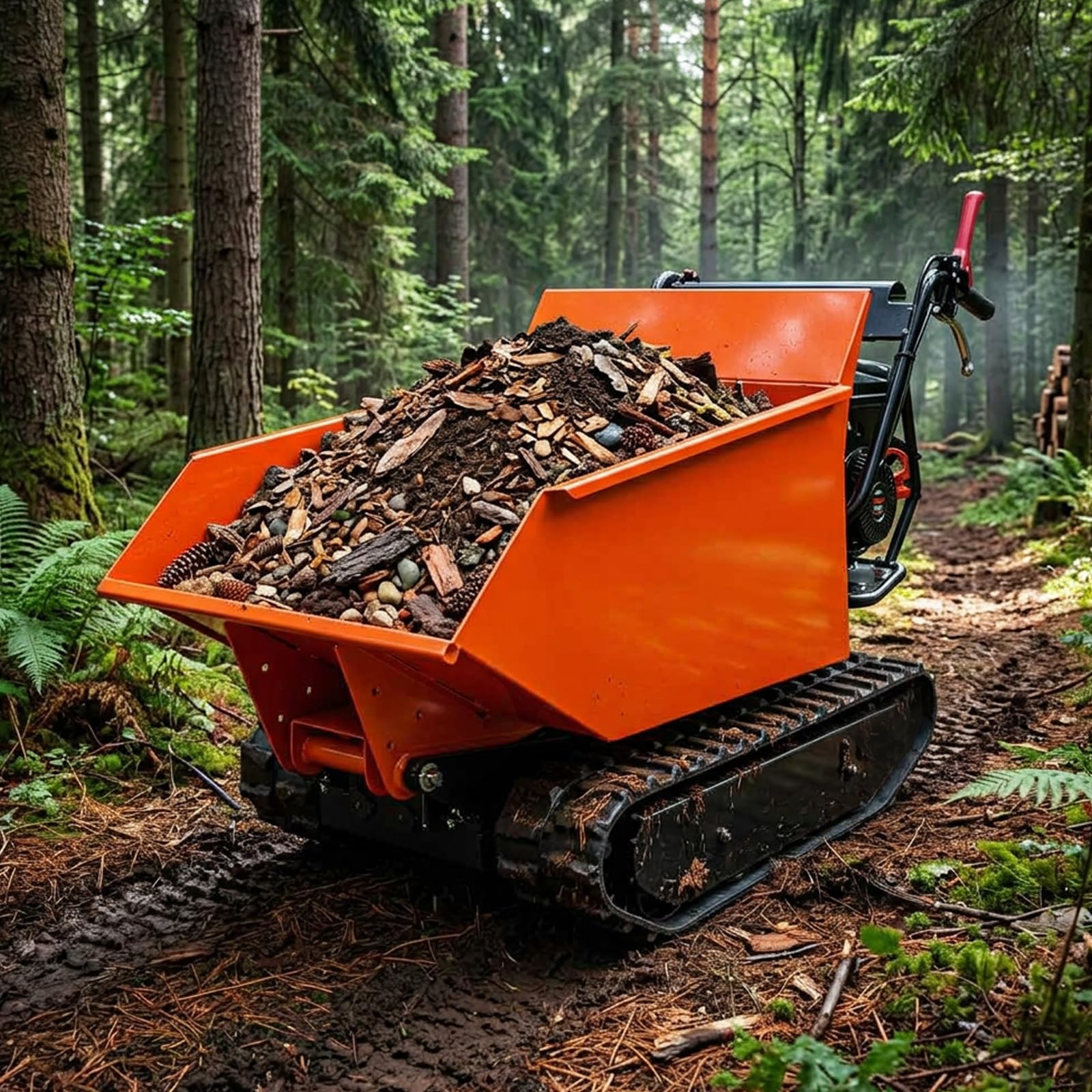 1100 lb. Motorized Tracked Power Barrow with Hydraulic Assist Tipping, 10 HP B & S XR1450 306cc Gas Engine, 3F+1R Gearbox Professional Crawler Dumper for Hills, Mud & Construction