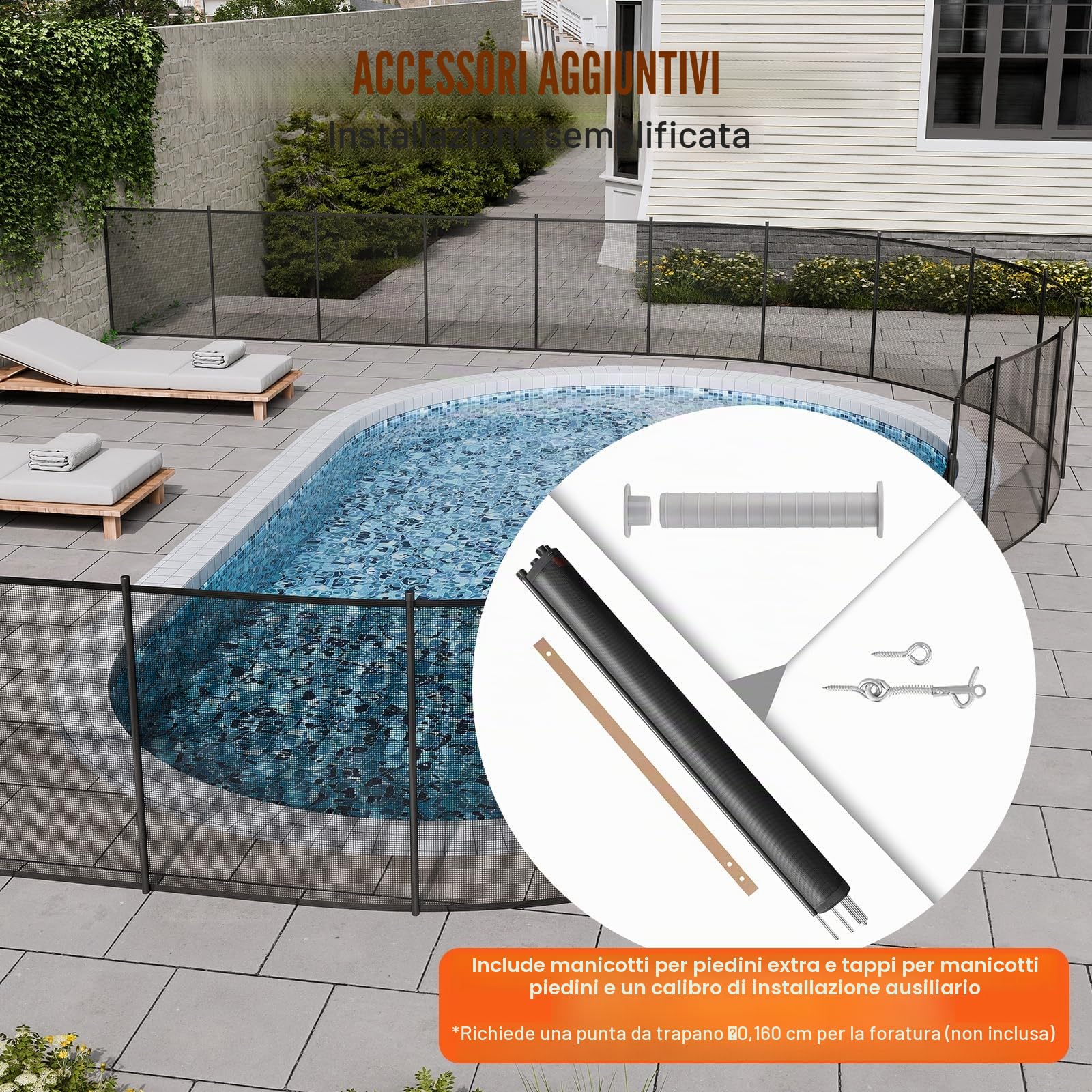 VEVOR Recinzione per Piscina, Recinzione per Piscina, Recinzione per Piscina di Sicurezza per Bambini Rimovibile, Recinzione per Piscina in PVC Teslin da 340 g Protegge Animali Domestici