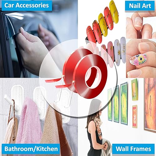 Miniatura 5 de Cinta de montaje transparente de 66 pies – Cinta adhesiva acrílica de doble cara | Cinta adhesiva extraíble impermeable de gel para arte de uñas,