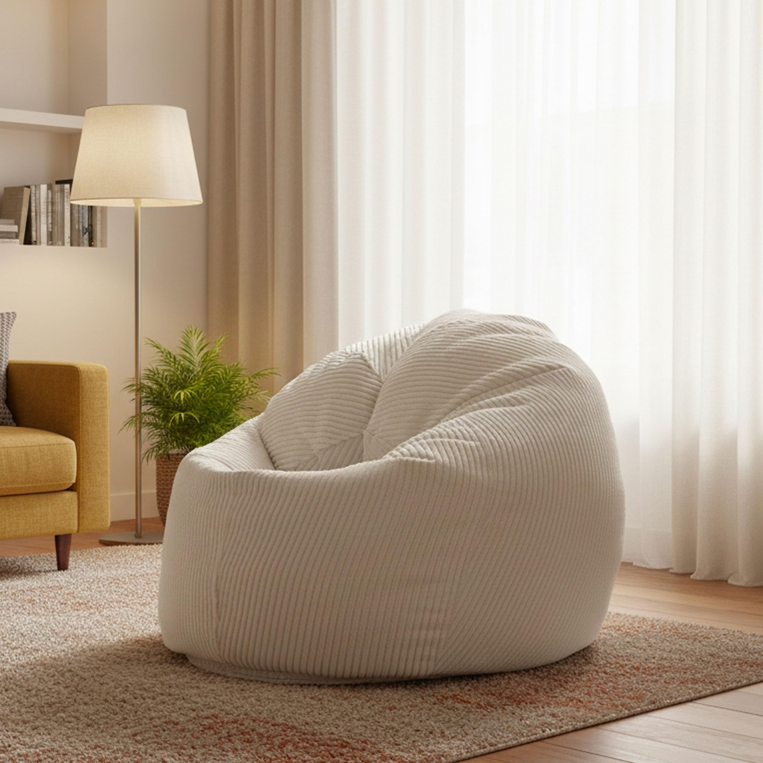 LIVEDECO - Pouf Poire Déhoussable avec Billes, Velours Côtelé Beige, Intérieur pour Salon, Chambre - BiG52