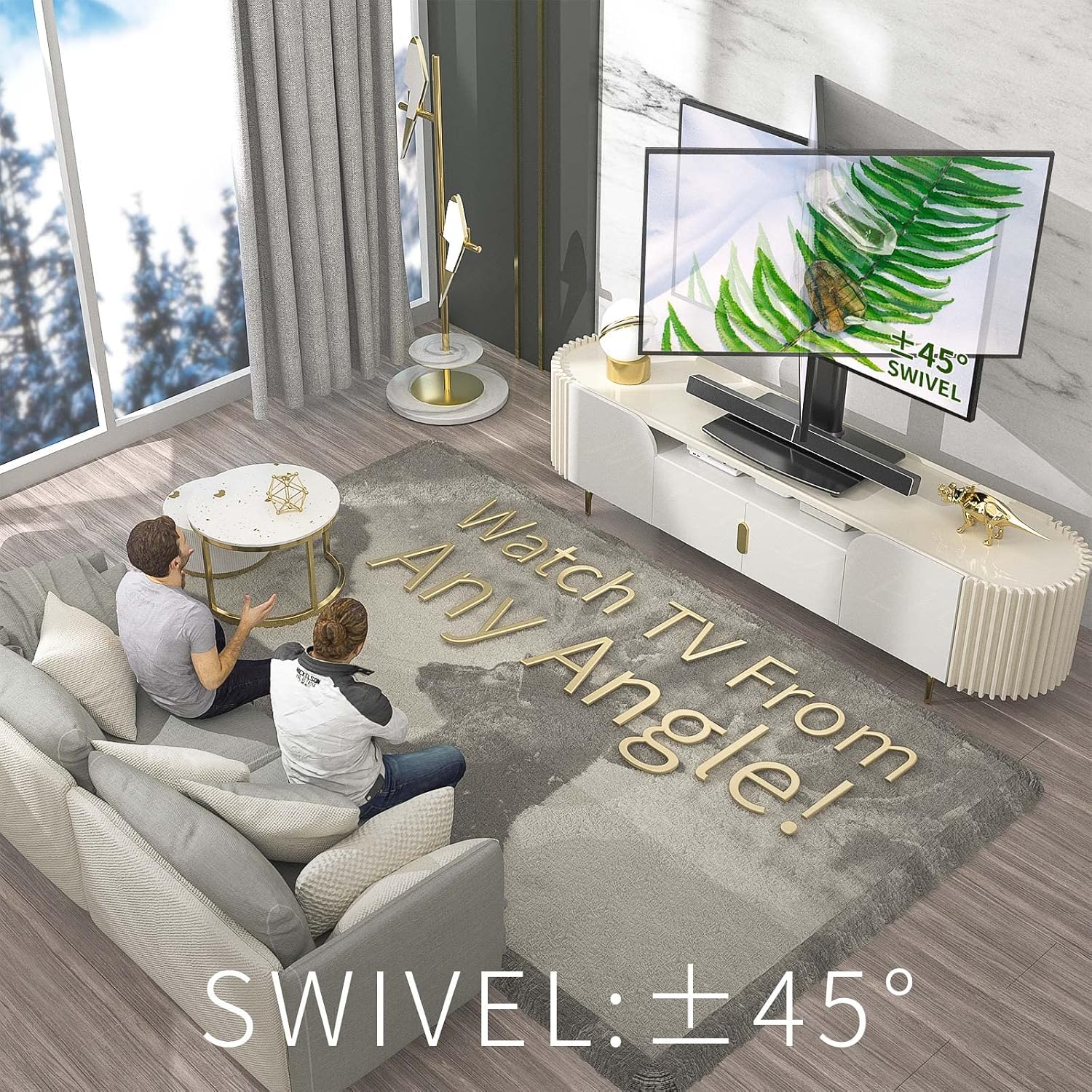 Universal Swivel TV Stand/Base Table Top TV Stand for 19 to 43 inch TVs with 90 Degree Swivel, 4 Level Height Adjustable, Heavy Duty Tempered Glass Base, Holds up to 99LBS HT02B-001