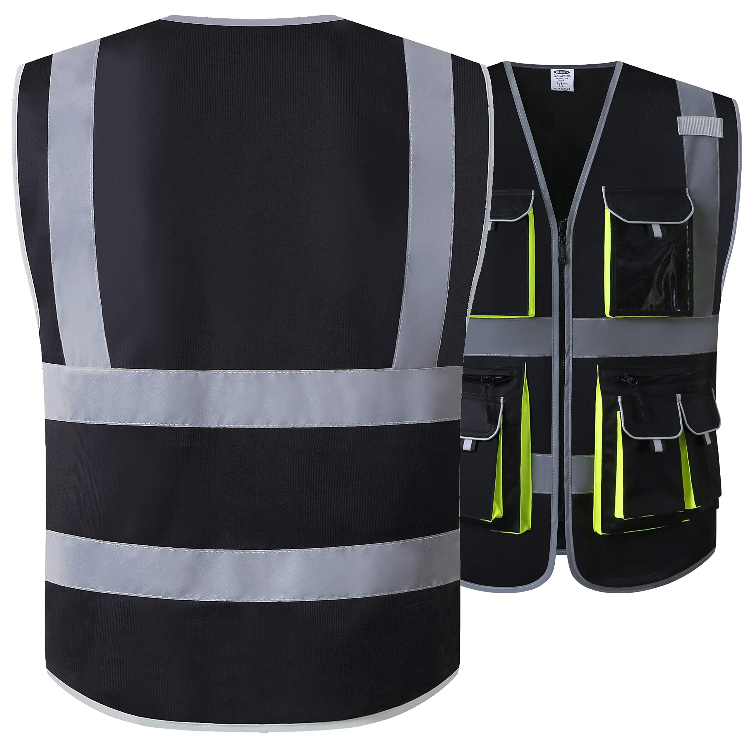Snapklik.com : JKSafety 10 Pockets High Visibility Zipper Front Black ...