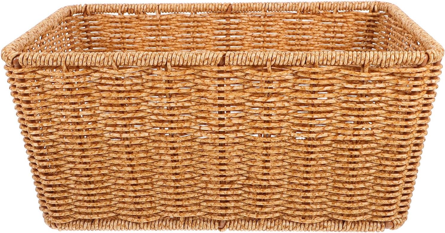 BESPORTBLE Woven Fruit Display Basket for Kitchen Countertop 34.5x25.5x13cm Rattan-style Storage Basket Multi-purpose Pantry Organizer for Fruits and Snacks