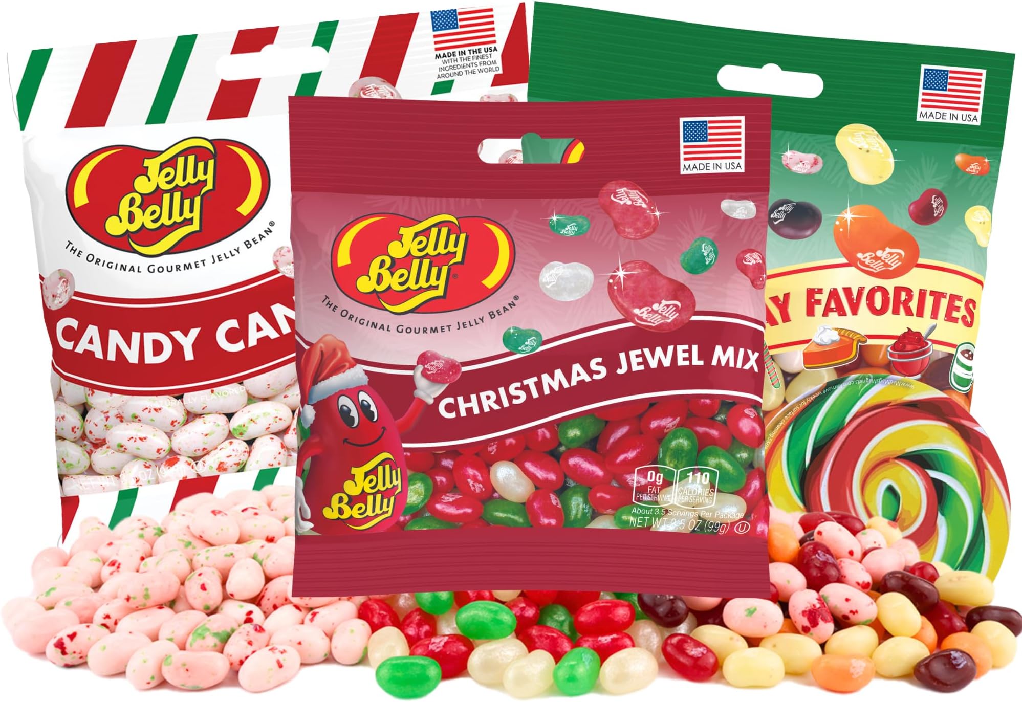 NeedzoLimited Edition Christmas Jelly Beans, Flavored Candies, Stocking Stuffer Treats, 3.5 Ounces (Candy Cane, Eggnogg, Christmas Jewel)