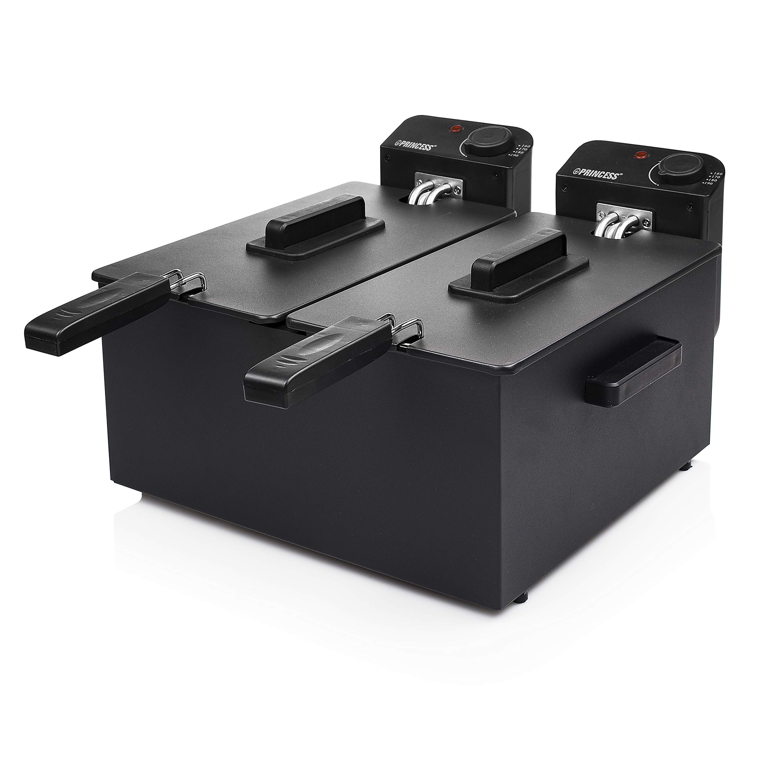 Princess 183028 Freidora eléctrica doble, Zona Fría, potencia de 2 x 1800 W, Volumen de 2 x 3 L, Temperatura hasta 190ºC, Negro