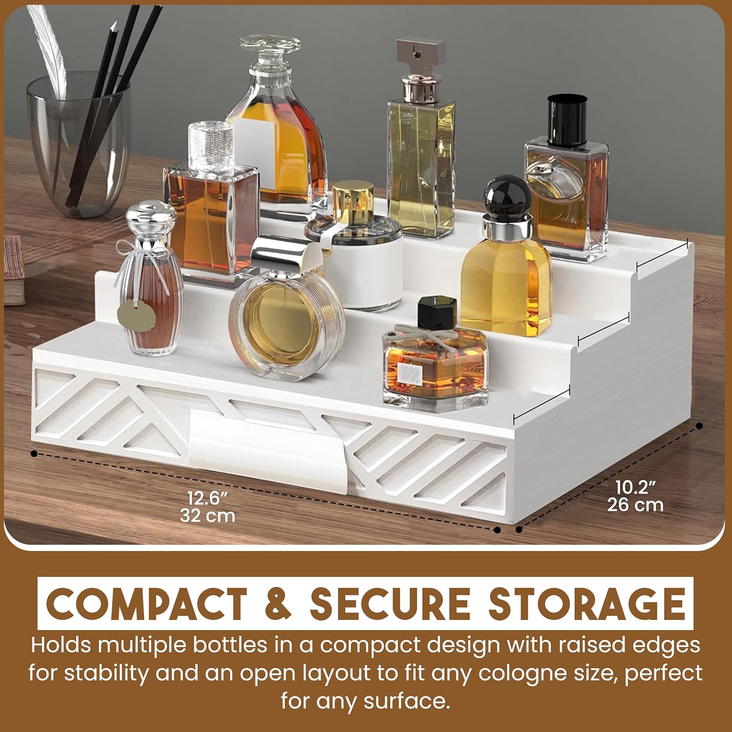 Cologne Organizer for Men - Drawers & Dresser Organizer Countertop - Perfume Holder Stand For Men Organizador De Perfumes - by NovaHavensNest (White-3 Tier)