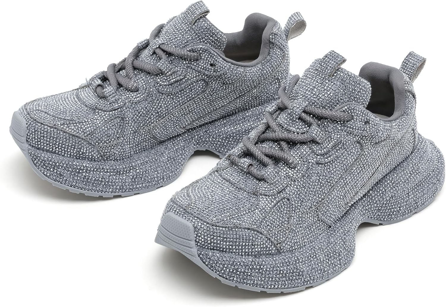 Women Glitter Shoes Rhinestone Lace Up Sparkly Walking Sneakers for Women Shiny Fashion Bling Dressy Sneakers Disco Wedding Shoes - Image 7