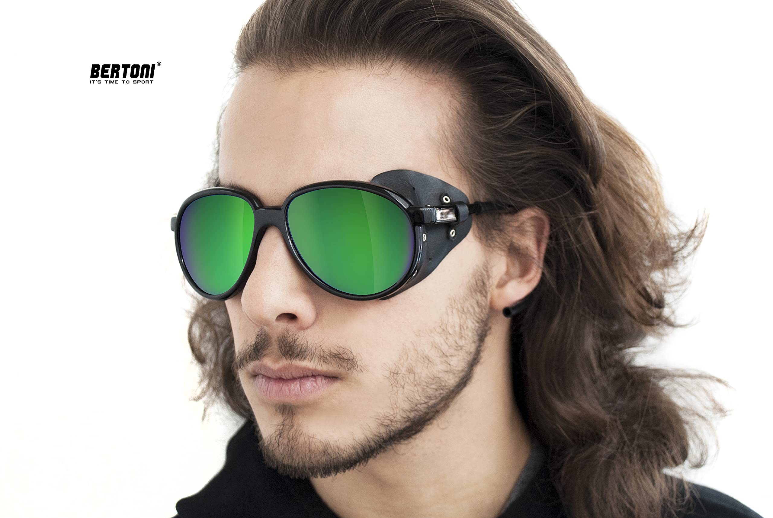 Bertoni Gafas de Sol Polarizadas de Montaña Glaciar Esqui Alpinismo Trekking - Mod. Cortina Italy – Color: Negro Brillante