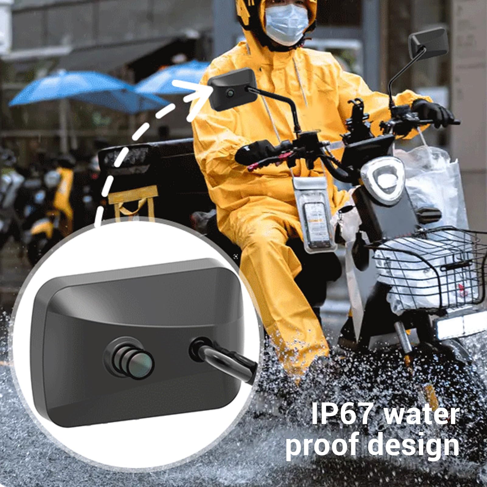 Gugxiom Kamera 4K w Lusterku Wstecznym do Motocykla, Ultraszerokokątna Kamera na Lusterko 140°, Kamera na deskę rozdzielczą do Jazdy na Rowerze, Kamera na deskę rozdzielczą do Jazdy na