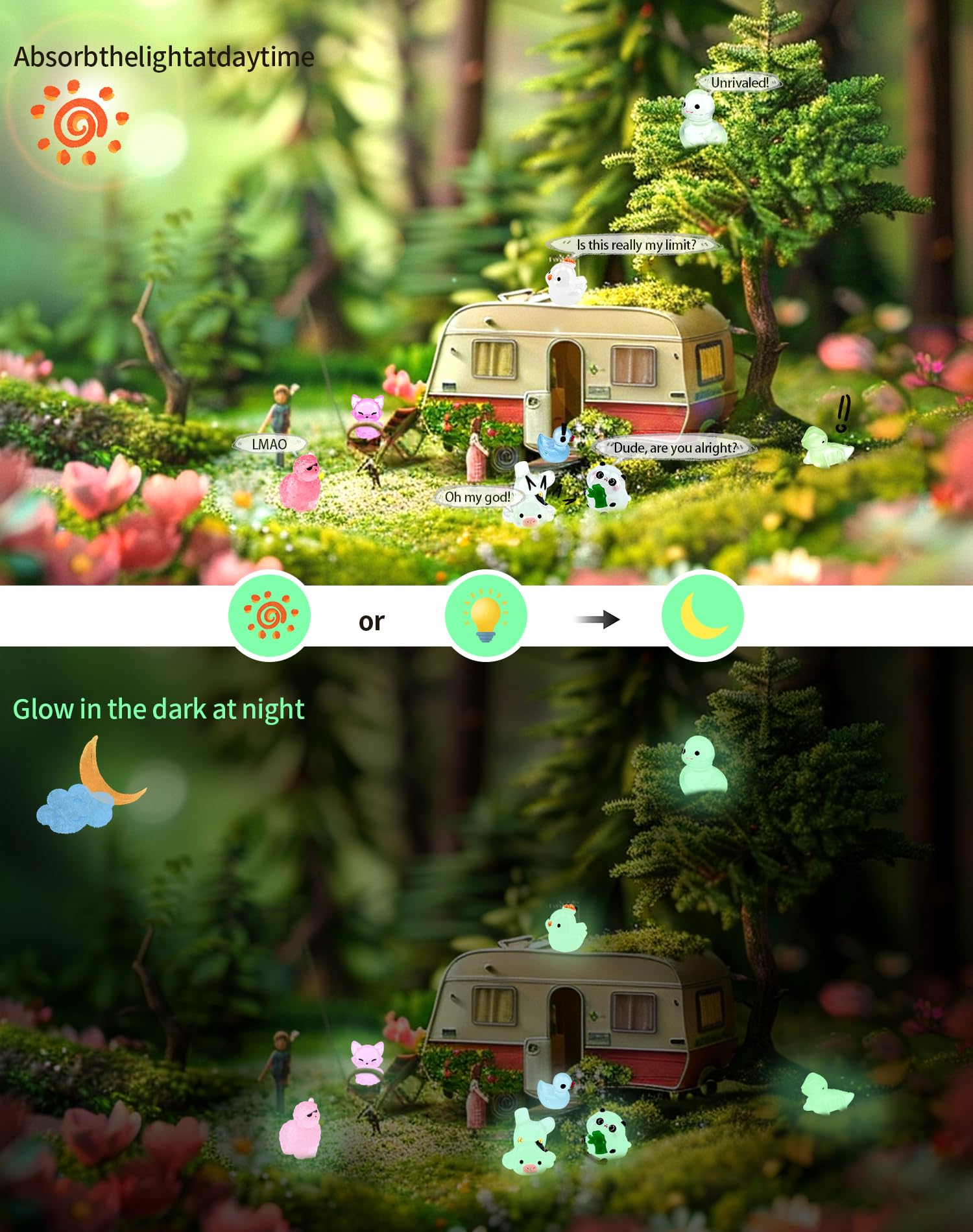 ePicsoa 102PCS Mini Resin Animals, 50 Styles Tiny Resin Glow In The Dark Animals - Image 4