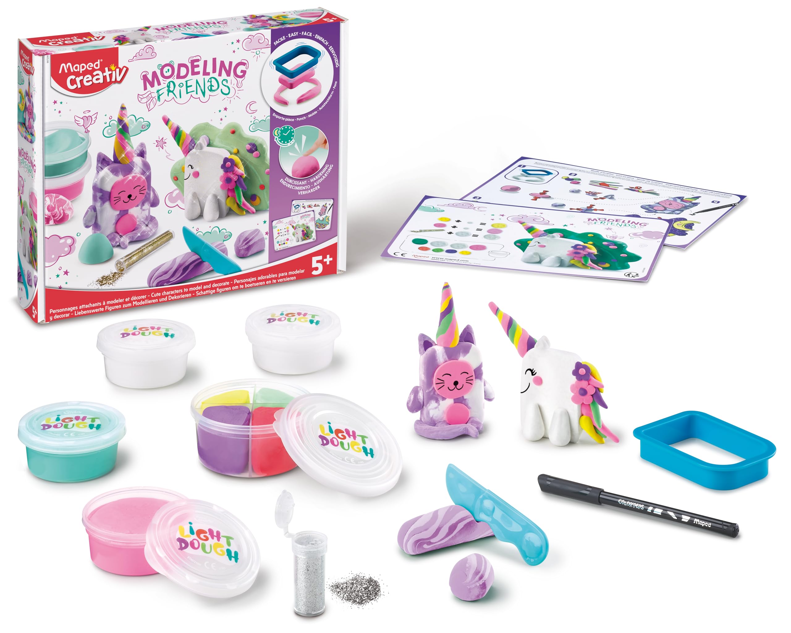 Maped Creative Modelling Friends - Modelling Set with Air-Hardening Modelling Dough - Magical Animals: Unicorn & Unicat, Multi-Coloured