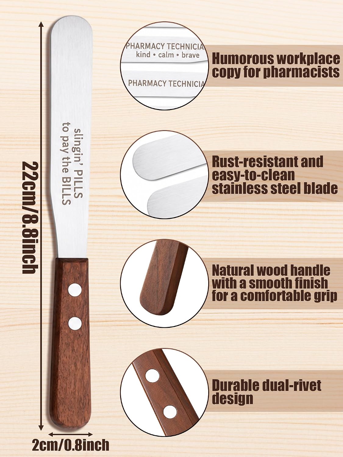 Remerry 12 Pcs Wooden Handle Pharmacist Spatula Set with Funny Quotes Pharmacy Technician Spatula Gifts with Packaging Bags Twine 12 Unique Designs Ideal Gift for Pharmacy Professionals Rx Techs