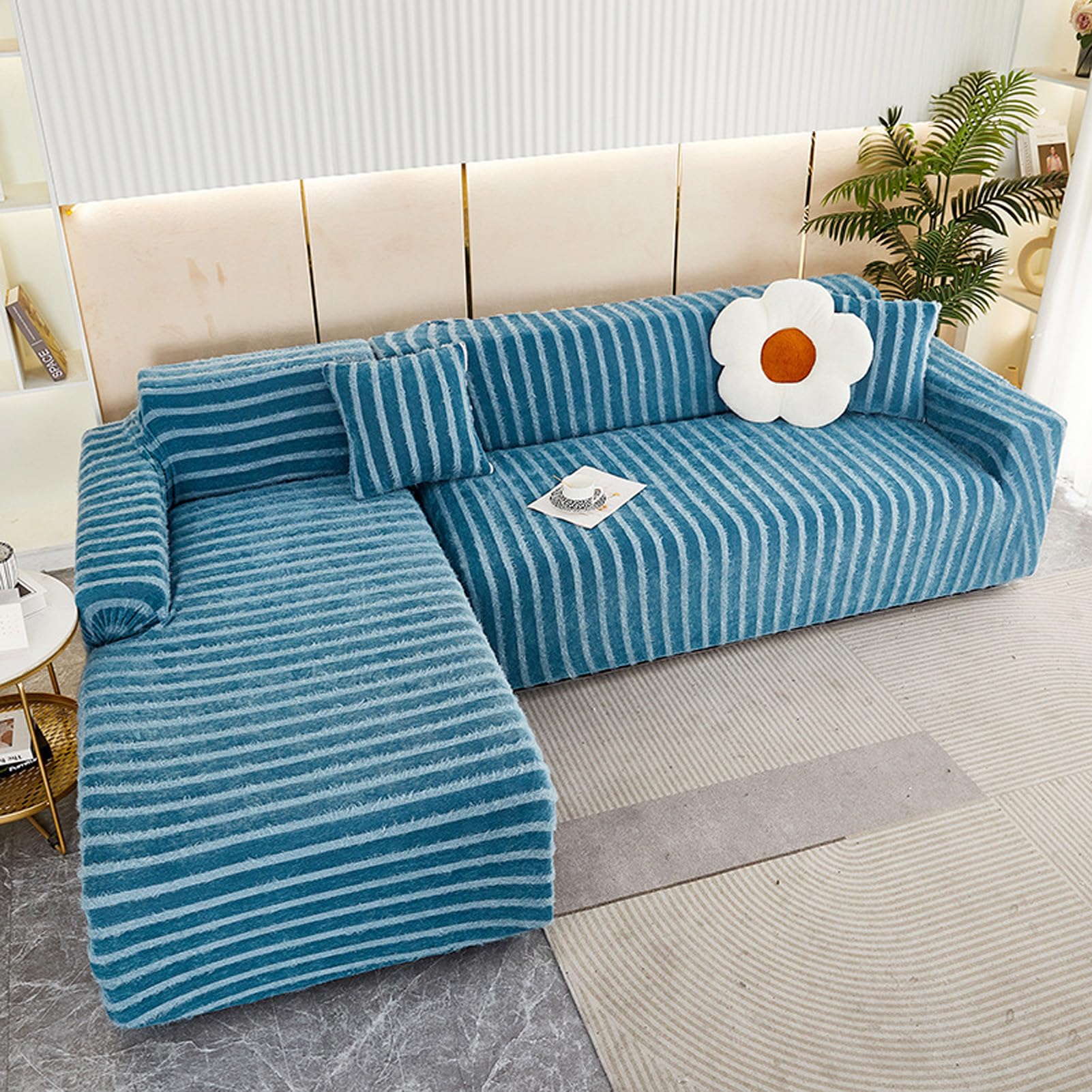 Housse de canapé d'angle en chenille pour salon en L 1 à 4 places