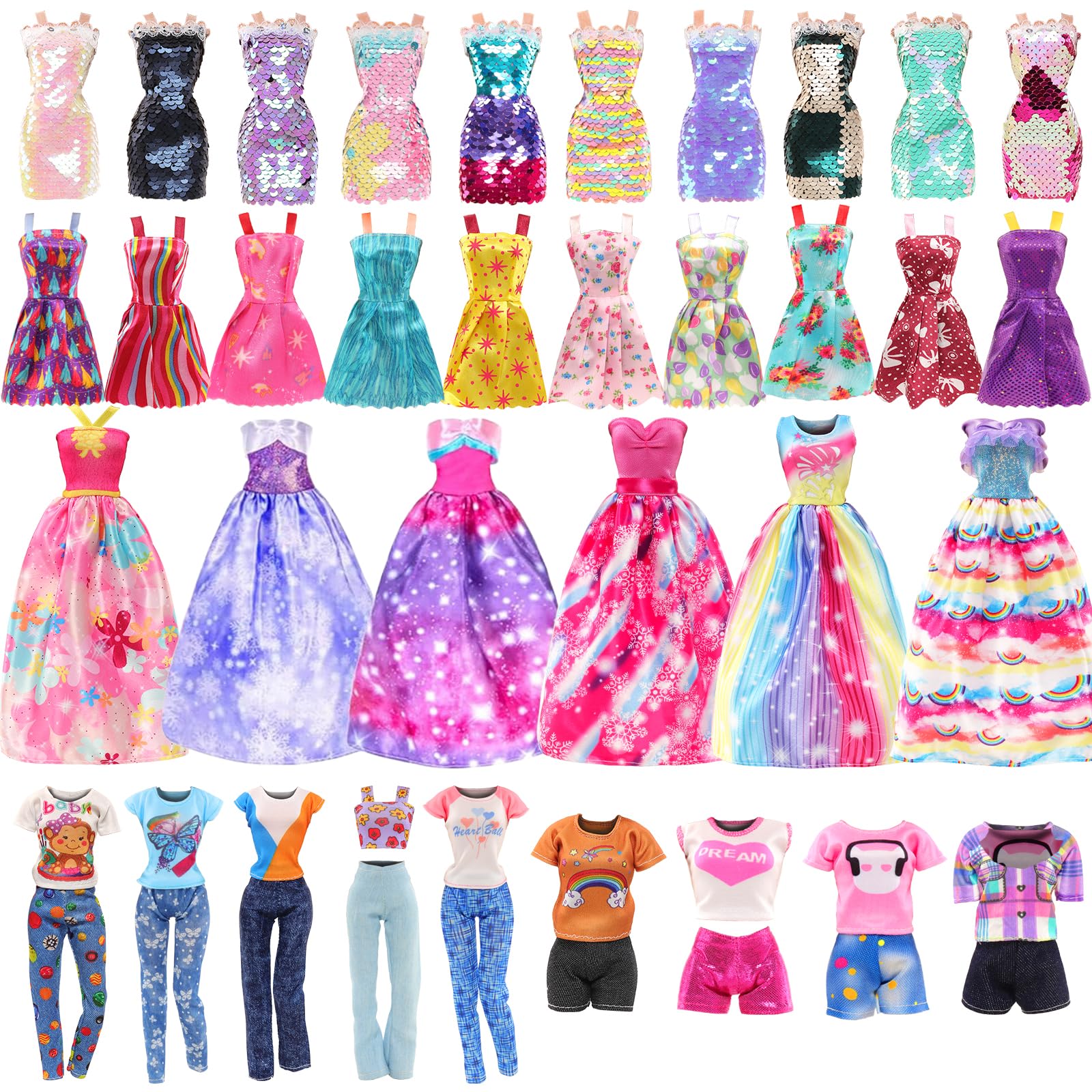 Miunana Set De Ropa Para Muñecas De 12 Y 11,5 Pulgadas – 4 Vestidos + Pantalón + Zapatos