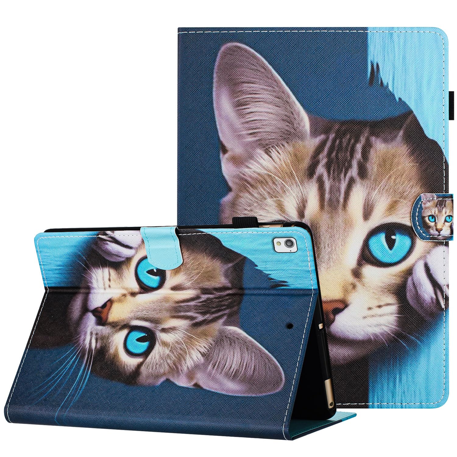 Case for iPad 10.2 inch, iPad 9th/8th/7th Generation 2021/2020/2019 Cover with Pencil Holder Shockproof Card Holder Case Stand Cover with Auto Wake/Sleep for iPad 9/8/7(10.2inch) Blue Eyes Cat
