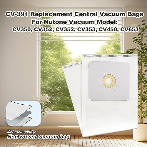 Miniatura 2 de 391 Bolsas de vacío centrales para aspiradora Nutone, bolsas de repuesto para aspiradora Nutone CV350, CV352, CV353, CV450, CV653-6 unidades