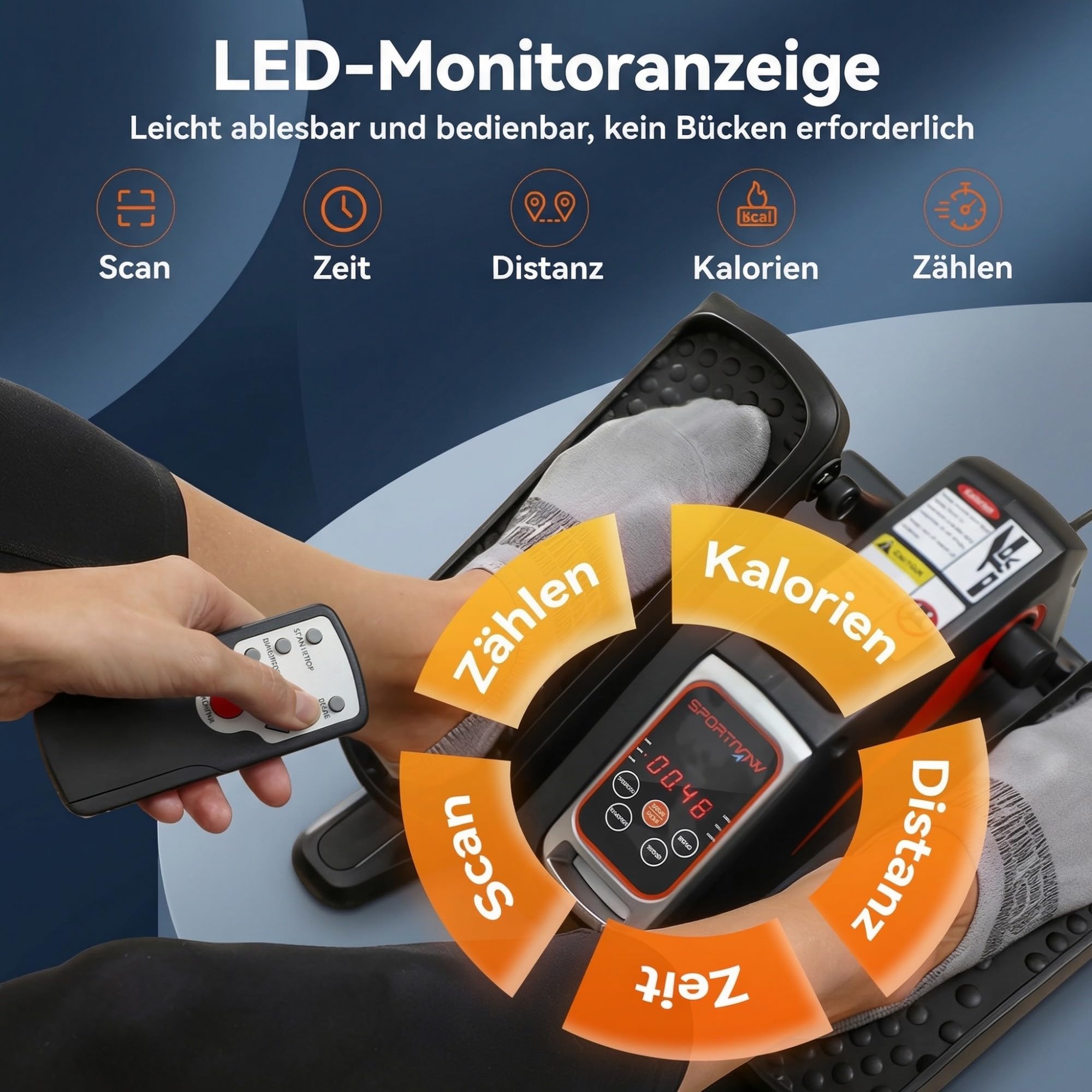 SPORTNOW Mini Ellipsentrainer Elektrische Crosstrainer Untertisch Im Sitzen | Für Zuhause, Leise, Mit LED-Display, Fernbedienung, 12 Geschwindigkeiten, Auto- und Manuellen Modi, Pedaltrainer Senioren